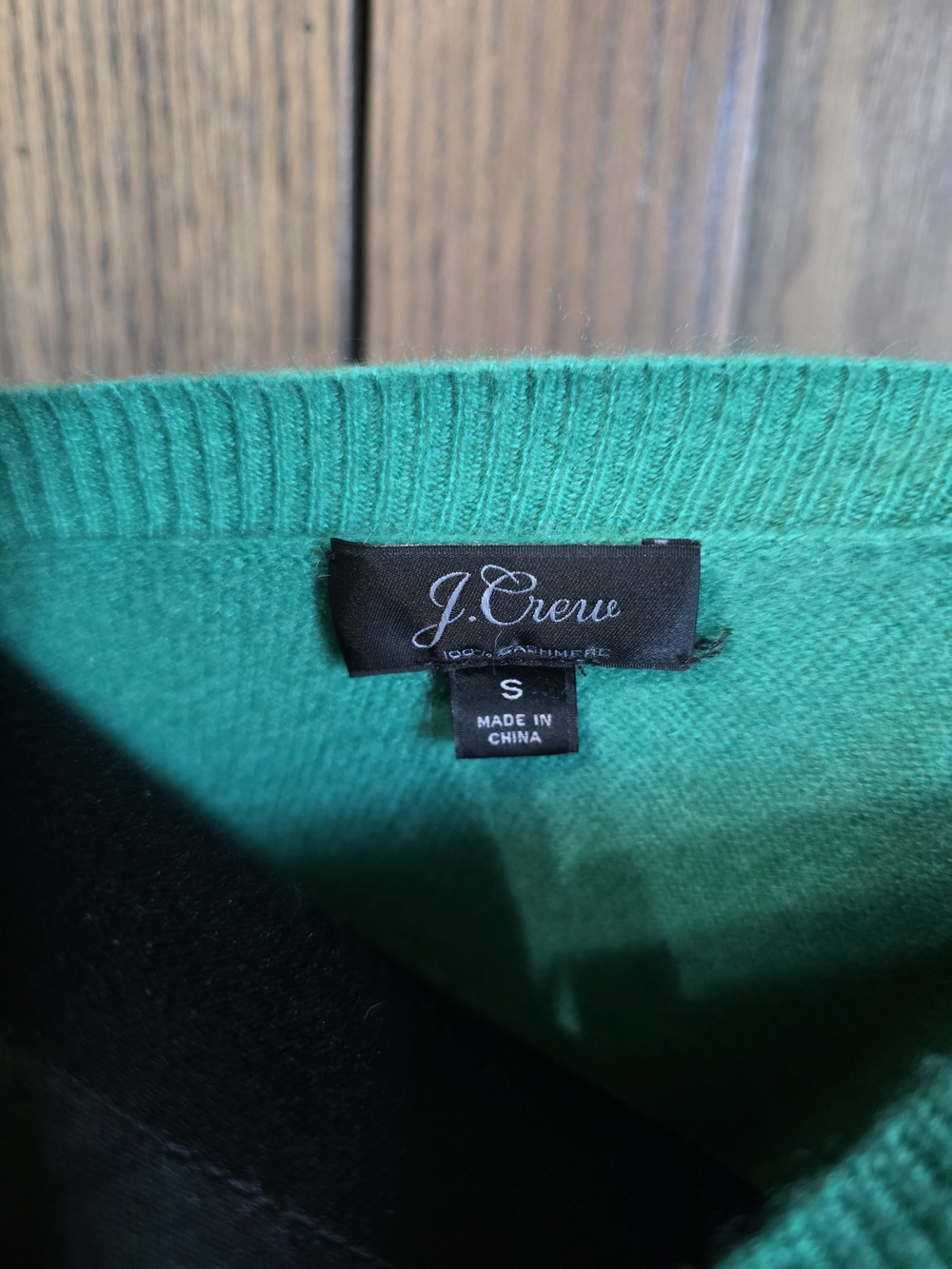 J. Crew Cashmere Green Crewneck Sweater with White "Salut!" Script - Picture 3 of 4